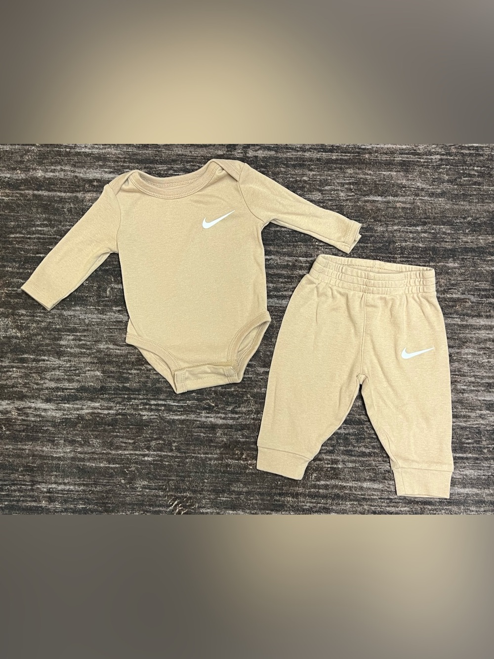 Nike Beige Long Sleeve One-Piece and Pants Set - 3 mths